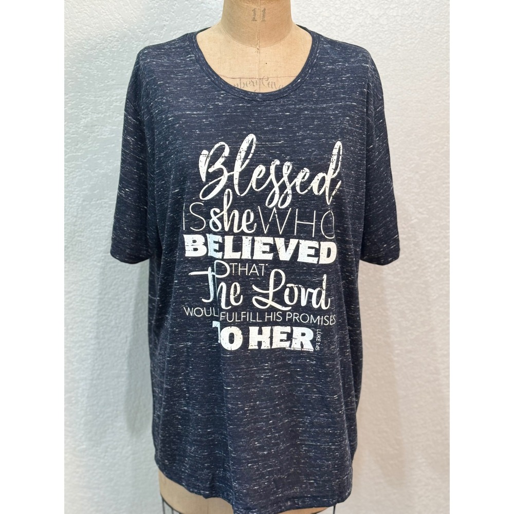 Texas True Threads Blessed Is She Who Believed Tee Shirt XL Grey Heathered NEW